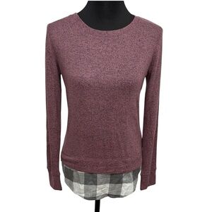 Maurices Women’s XS Heathered Pink Lace-Up Back Layered Hem Sweater Top NWT